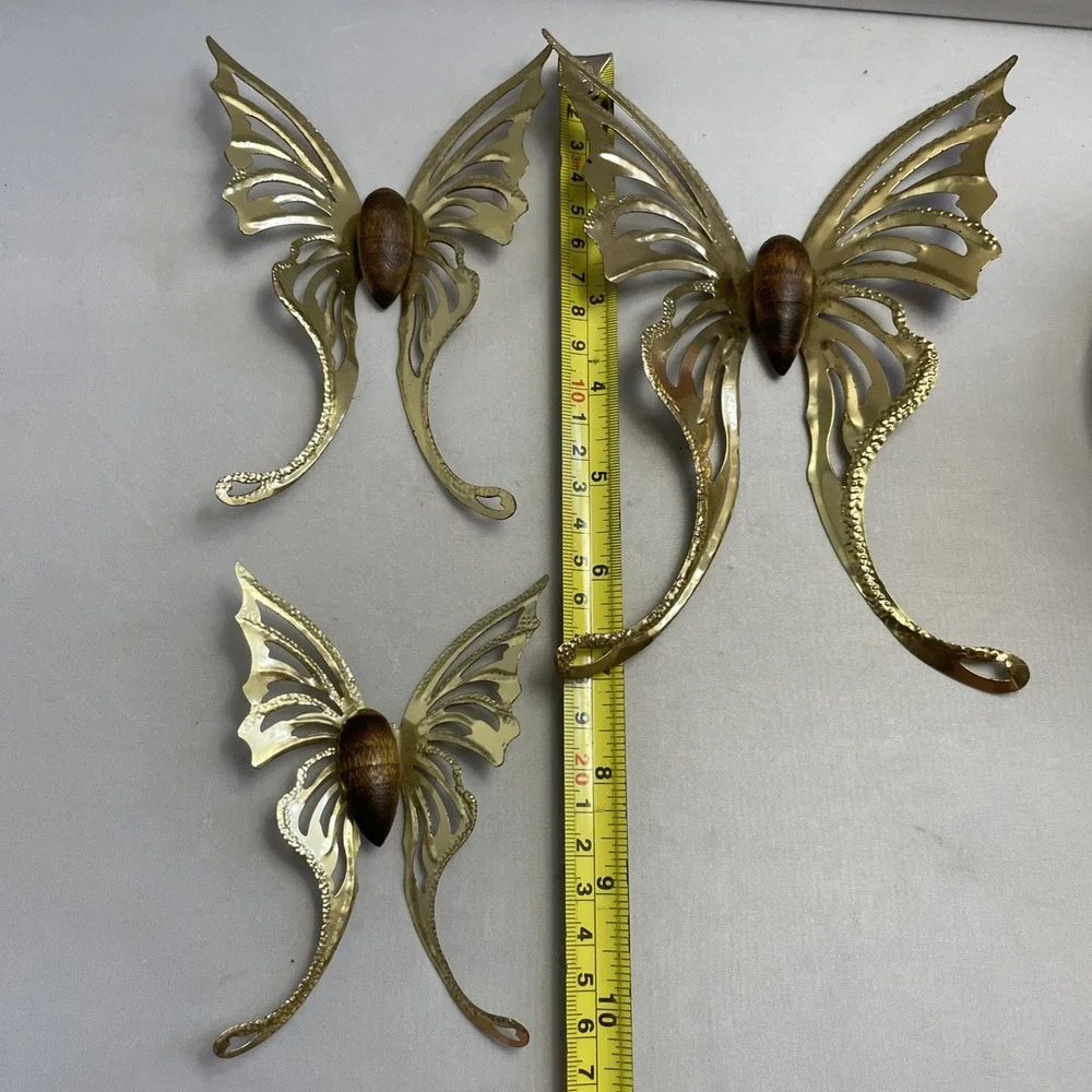 VTG Home Interiors Butterfly Set of 3 Gold & Wood Butterflies Wall Decor HOMCO - Picture 8 of 9